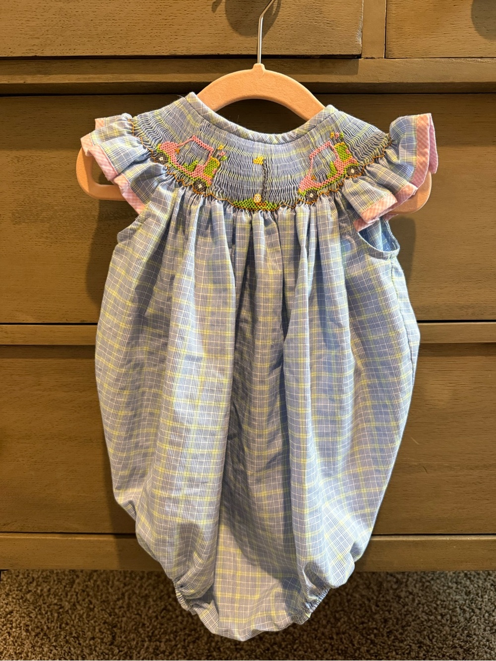 Smocked Light Blue Plaid Baby One-Piece Sleep Sack